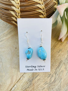 Navajo Sterling Silver & Turquoise Bead Dangle Earrings