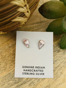 Zuni Sterling Silver & Mother Of Pearl Inlay Tear Drop Pink Stud Earrings