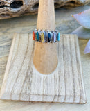 Zuni Sterling Silver & Multi Stone Needlepoint Band Ring