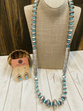 Navajo Sterling Silver & Turquoise Beaded Necklace & Earrings Set