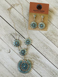 Zuni Sterling Silver & Turquoise Needlepoint  Necklace & Earring Set Signed