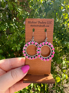 VALENTINES COLLECTION Handmade Fire Pink Opal and Sterling Silver Circle Dangle Earrings