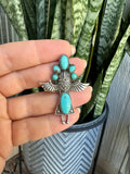 Handmade Turquoise Kachina Dancer And Sterling Silver Adjustable Ring