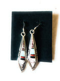 Navajo Sterling Silver & Multi Stone Inlay Dangle Earrings