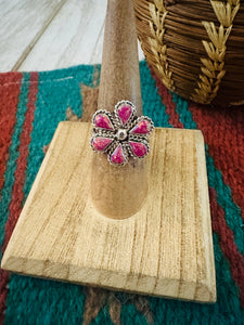 Zuni Sterling Silver & Magenta Opal Flower Ring