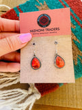 Navajo Sterling Silver Apple Coral Teardrop Earrings