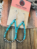 Navajo Turquoise & Sterling Silver Pearl Beaded Hoop Earrings