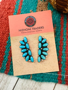 Navajo Sleeping Beauty Turquoise and Sterling Silver Cluster Earrings