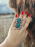 “Free Spirit” Nizhoni’s Wild Horse & Turquoise Sterling Silver Cluster Ring