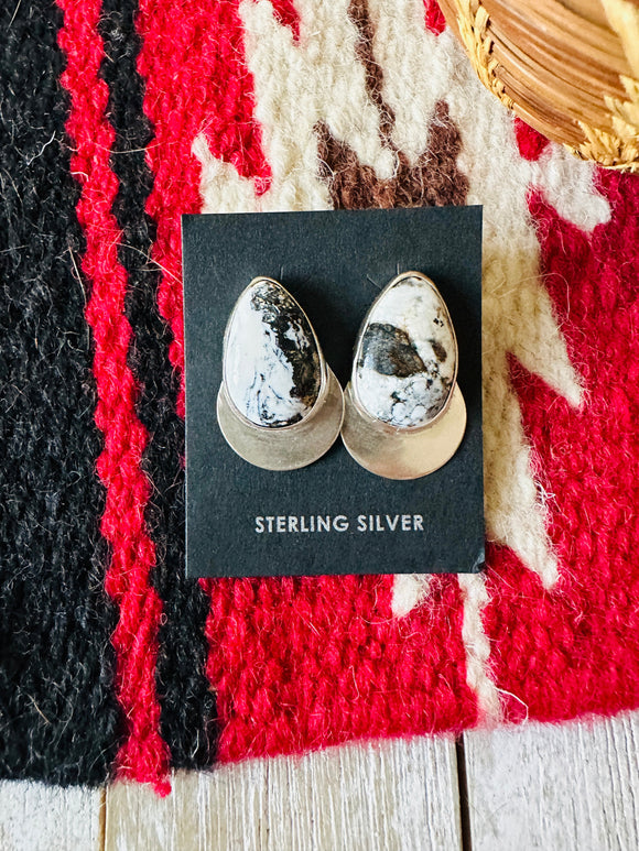 Navajo White Buffalo & Sterling Silver Post Earrings