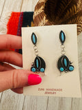 Zuni Sterling Silver & Turquoise Shadowbox Dangle Earrings