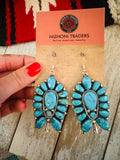 Navajo Turquoise & Sterling Silver Cluster Blossom Dangle Earrings