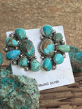 Navajo Turquoise & Sterling Silver Crescent Cluster Earrings signed Elouise Kee