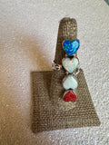 4TH OF JULY COLLECTION Handmade Red, White & Blue Fire Opal & Sterling Silver Adjustable Ring Signed Nizhoni