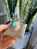 Handmade Turquoise Kachina Dancer And Sterling Silver Adjustable Ring