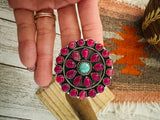 Handmade Sterling Silver, Pink Onyx & Turquoise Cluster Adjustable Ring by Nizhoni