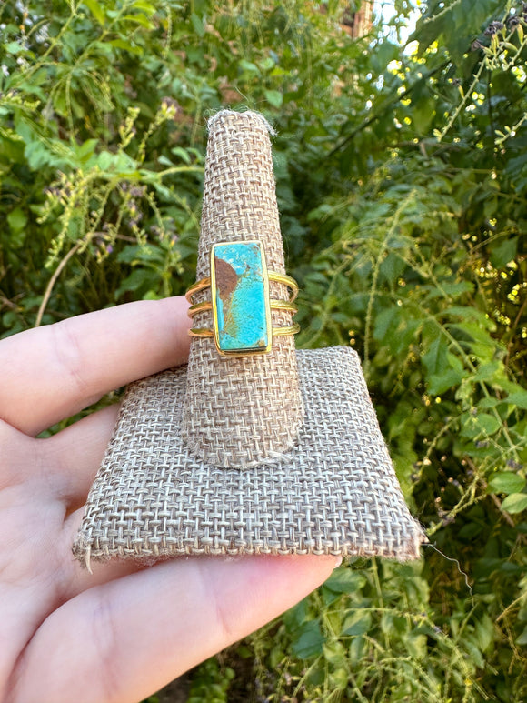 “The Golden Collection” Ivy Handmade Natural Turquoise 14k Gold Plated Sterling Silver Adjustable Ring