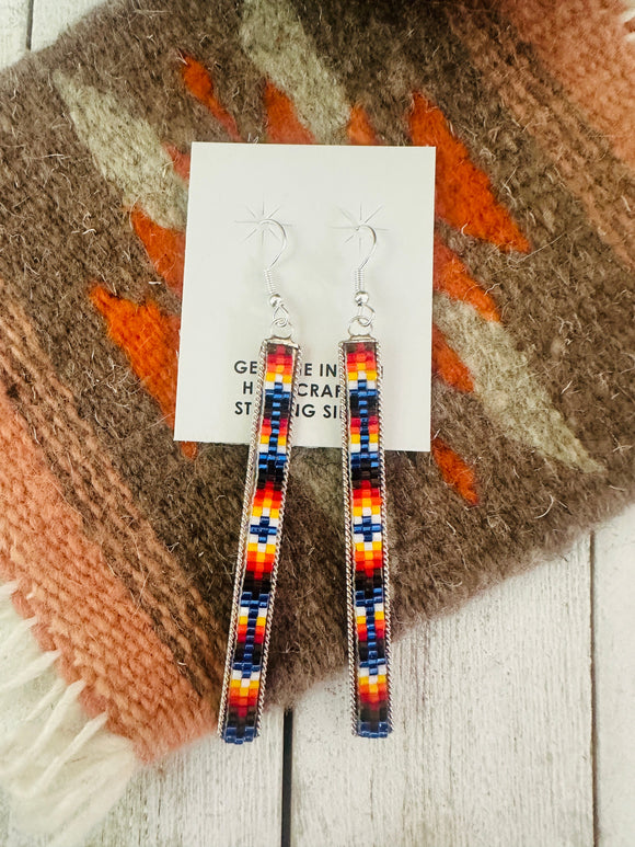 Navajo Handmade Multicolor Beaded Dangle Earrings