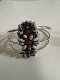 Handmade Sterling Silver, White Buffalo & Coral Adjustable Cuff Bracelet