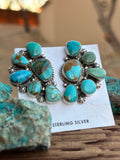 Navajo Turquoise & Sterling Silver Crescent Cluster Earrings signed Elouise Kee