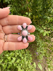 “Pretty in Pink” Beautiful Handmade Pink Conch And Sterling Silver Adjustable Ring