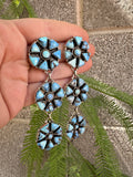 Handmade Golden Hills Turquoise & Sterling Silver Cluster Post Dangle Earrings