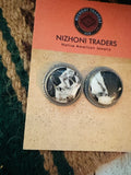 Navajo White Buffalo & Sterling Silver Post Earrings