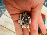 Navajo Sterling Silver, White Buffalo & CZ Cluster Ring Size 8