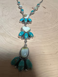 Beautiful Handmade Sterling Silver, Kingman Turquoise & Palomino Turquoise Heart Lariat Necklace