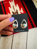 Navajo Hand Stamped Sterling Silver & Turquoise Teardrop Earrings