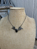 Beautiful Handmade Sterling Silver & Onyx Bat Single Stone Necklace