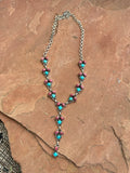 Handmade Rhodonite, Turquoise & Sterling Silver Lariat Necklace Signed Nizhoni