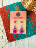 Zuni Pink Opal, Onyx & Sterling Silver Inlay Dangle Earrings