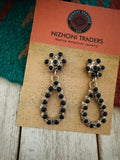 Zuni Sterling Silver & Black Onyx Petit Point Dangle Earrings