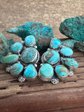 Navajo Turquoise & Sterling Silver Crescent Cluster Earrings signed Elouise Kee