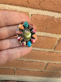 Beautiful Handmade Palomino Turquoise, Pink Dream And Sterling Silver Adjustable Ring