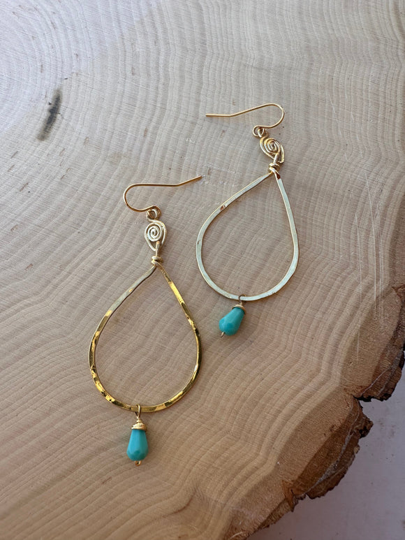 “The Golden Collection” Boho Creation Handmade Turquoise Beaded & 14k Gold Plated Earrings