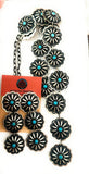 Navajo Sterling Silver & Turquoise Concho Necklace Set by Leander Tahe