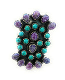 Handmade Sterling Silver, Turquoise & Purple Opal Cluster Adjustable Ring by Nizhoni