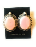 Navajo Sterling Silver & Queen Pink Conch Shell Post Earrings Signed