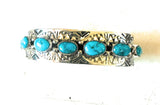 Navajo Hand Stamped Sterling Silver & Turquoise Cuff Bracelet by Benson Shorty