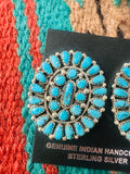 Navajo Sterling Silver & Kingman Turquoise Cluster Post Earrings