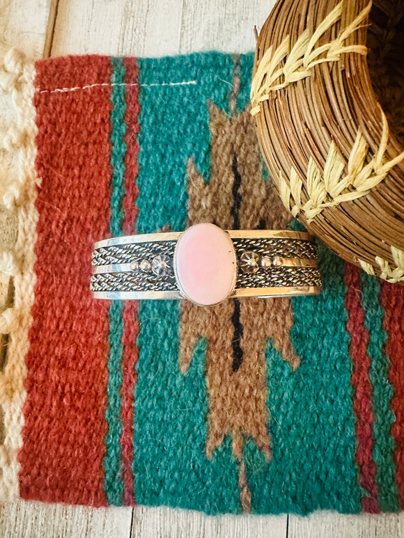 Navajo Queen Pink Conch Shell & Sterling Silver Cuff Bracelet