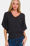 Zenana V-Neck Short Sleeve Dolman Sweater