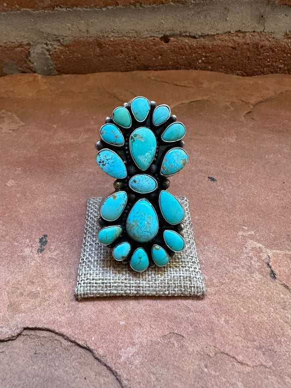 Navajo Turquoise & Sterling Silver Adjustable Ring Signed Sheila