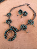 “The Cowgirl” Handmade Sterling Silver, Turquoise Squash Blossom Set