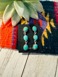 Navajo Turquoise and Sterling Silver Three Stone Dangle Earrings