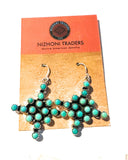 Handmade Turquoise & Sterling Silver Cross Wire Dangle Earrings Signed Nizhoni