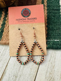 Navajo Copper & Turquoise Beaded Dangle Hoop Earrings