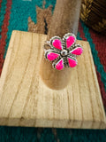 Zuni Sterling Silver & Pink Opal Flower Ring